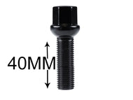 Set of 20 alloy wheel bolts M14 x 1.5 Ball seat Black 40mm Thread length