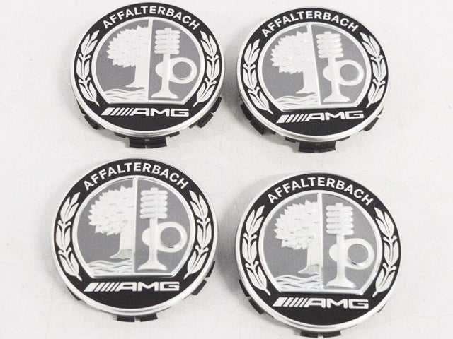 AMG Alloy Wheel Centre Caps in Silver and Black traditional design