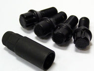 Set of 4 locking alloy wheel bolts M14 x 1.5 Cone seat Black 40mm Thread length