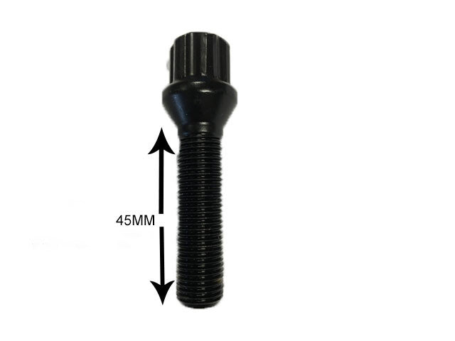 Set of 20 alloy wheel bolts M14 x 1.5 Cone seat Black 45mm Thread length