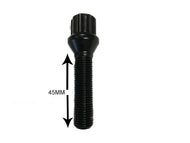 Set of 20 alloy wheel bolts M14 x 1.5 Cone seat Black 45mm Thread length