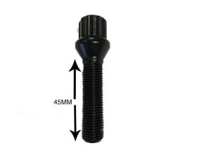 Set of 20 alloy wheel bolts M12 x 1.5 Cone Tapered Seat Black