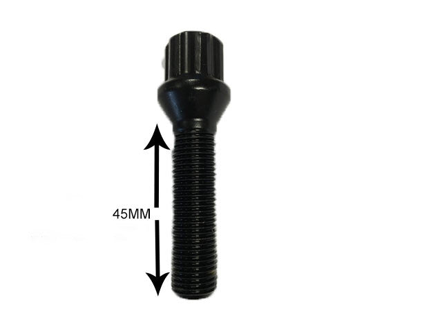 Set of 20 alloy wheel bolts M12 x 1.5 Cone Tapered Seat Black