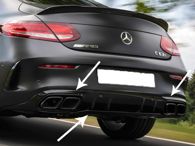 AMG C63 S Rear Diffuser Aerodynamic Trims Set 3pcs Coupe Cabriolet Facelift 2019 models