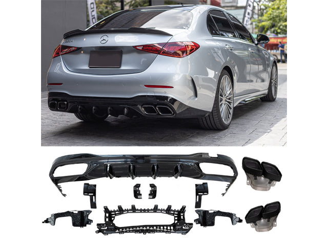 AMG C63 W206 S206 Diffuser and Tailpipe package in Night Package Black or Chrome AMG Style
