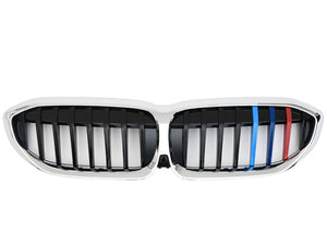 BMW 3 Series G20 G21 Single Bar M Style Grill Grilles Chrome Frame & Tri Colour from 2019