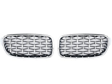Indlæs billede til gallerivisning BMW F30 F31 3 Series Kidney Grilles Gloss Black, Chrome Frame with Silver Diamond Grilles